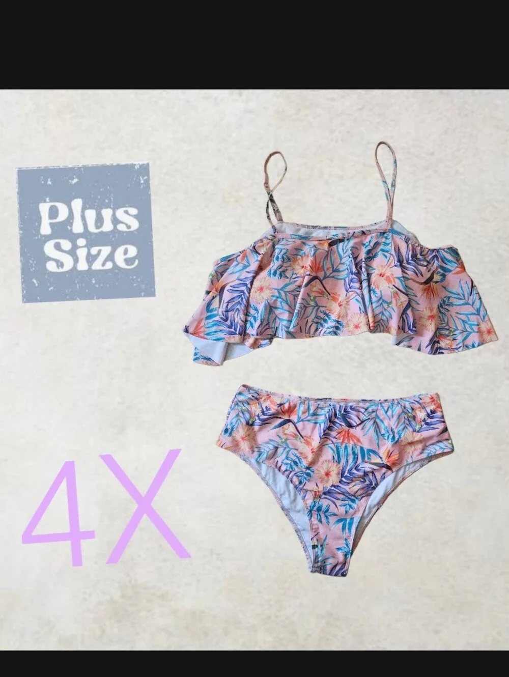 NWOT/ Plus Size Floral Ruffle Bikini Set -